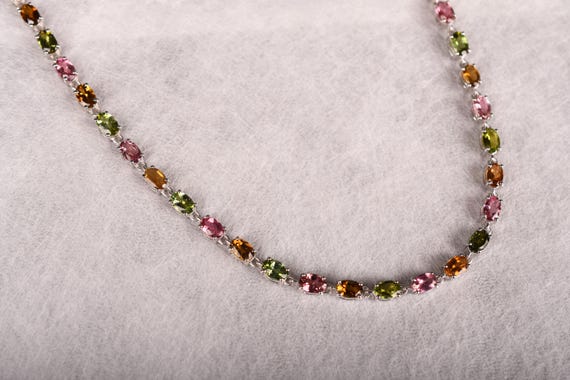 Oval Cut Multi Tourmaline Necklace – Colorful Gemstone Linking Necklaces, Bridal Wedding Jewelry Personalized Gifts