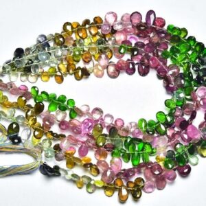 15 Pcs - Watermelon Multi Tourmaline Pear Beads - Natural Faceted Multi Color Tourmaline Pear Briolette - Size Is 6x4- 7.5x5 Mm #1362