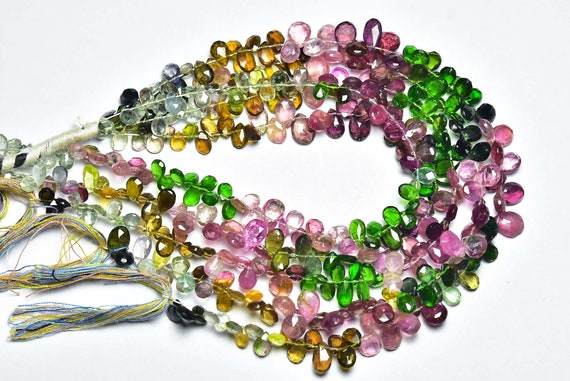 15 Pcs - Watermelon Multi Tourmaline Pear Beads - Natural Faceted Multi Color Tourmaline Pear Briolette - Size Is 6x4- 7.5x5 Mm #1362