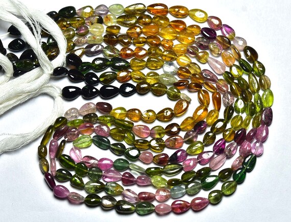 Beautiful Multi Tourmaline  Pear Beads - 13 Inches - Natural Tourmaline Smooth Centre Drilled Pear Briolettes - Size Is 4x5 - 7x4.5 Mm #1988