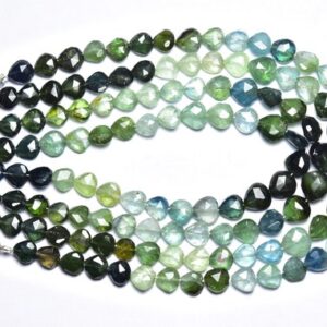 Bluish Greenish Tourmaline Heart Beads - 7.5 Inhes - Natural Faceted Tourmaline Multi Color Heart Briolettes - Size Is 5.5 - 6.5 Mm #2844 Bluish Greenish Tourmaline Heart Beads - 7.5 Inhes - Natural Faceted Tourmaline Multi Color Heart Briolettes - Size Is 5.5 - 6.5 Mm #2844