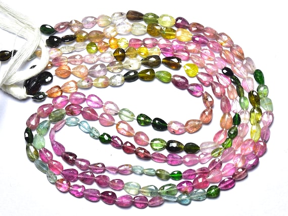 Tourmaline Briolette Beads - 14 Inches,natural Multi Tourmaline Faceted Pear Straight Drilled Briolettes,size Is 5-7mm #58 Tourmaline Briolette Beads - 14 Inches,natural Multi Tourmaline Faceted Pear Straight Drilled Briolettes,size Is 5-7mm #58