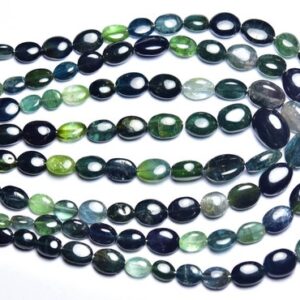 Dark Blue Indicolite Tourmaline Oval Beads - 8 Inches - Natural Smooth Tealblue Tourmaline Oval Shape Beads - Size Is 6x5 - 7x9 Mm #2362