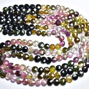 Multi Tourmaline Coin Beads -  14 inches - Natural Beautiful Tourmaline Faceted Coin Briolettes - Size is 4.5 - 6.5 mm #1573