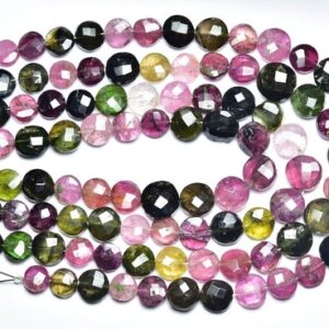 Multi Tourmaline Coin Beads -  7 inches - Beautiful Natural Tourmaline Faceted Coin Briolettes - Size is 6 - 7mm #2351