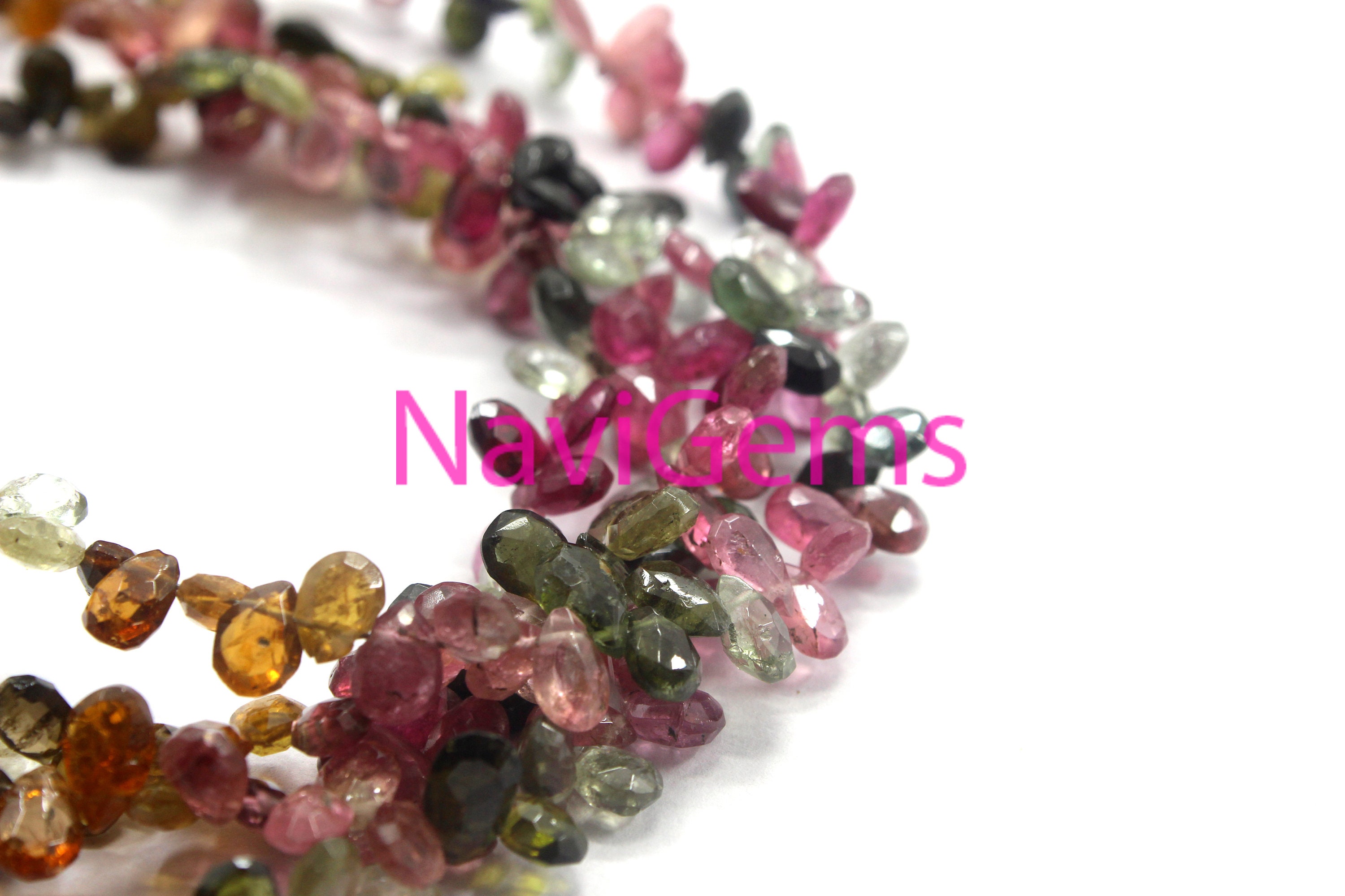 Multi-tourmaline Gemstone Beads: Faceted Pear Briolette, 4x6mm, 8" Strand