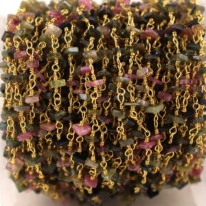 Multi Tourmaline Rosary Chain: Gold Plated Heishi Beads, Sold Per Foot Multi Tourmaline Rosary Chain: Gold Plated Heishi Beads, Sold Per Foot