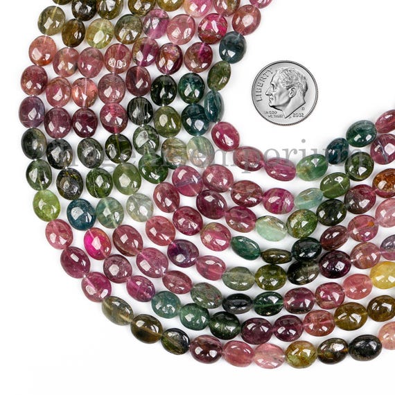 Multi Tourmaline Oval Beads Strand, Smooth Gemstone