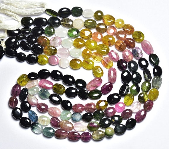 Tourmaline Oval Beads - 14.50 Inches,natural Multi Tourmaline Smooth Oval Shape Stone Beads,, Size Is 6-10mm #45