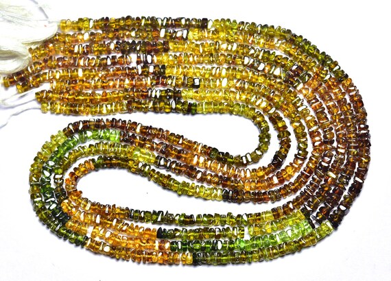 Tourmaline Square Heishi Beads - 14 Inches - Super Quality Natural Smooth Multi Tourmaline Square Heishi - Size Is 3 Mm #455