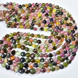 Super Quality Tourmaline Coin Beads - 16 inches - Beautiful Natural Tourmaline Faceted Coin Briolettes - Size is 4 - 7 mm #1812
