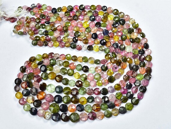 Super Quality Tourmaline Coin Beads - 16 Inches - Beautiful Natural Tourmaline Faceted Coin Briolettes - Size Is 4 - 7 Mm #1812 Super Quality Tourmaline Coin Beads - 16 Inches - Beautiful Natural Tourmaline Faceted Coin Briolettes - Size Is 4 - 7 Mm #1812