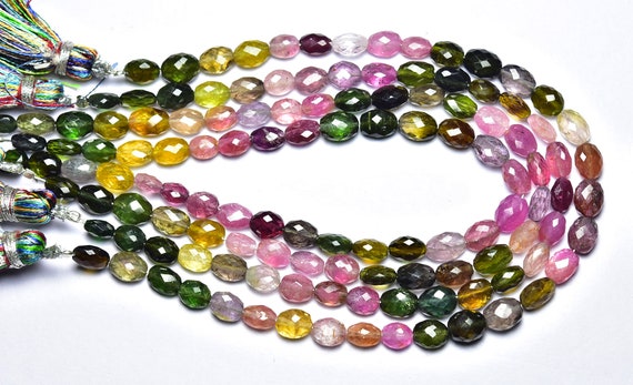 Super Quality Tourmaline Oval Beads - 8 Inches - Natural Micro Cut Tourmaline Faceted Oval Briolettes - Size Is 6 - 7 Mm #2757
