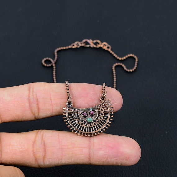 Tourmaline Copper Pendant, Handmade Electroformed Gemstone Jewelry