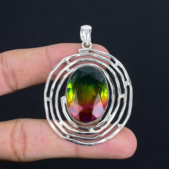 Faceted Multi Tourmaline Pendant: Handmade 925 Sterling Silver Jewelry