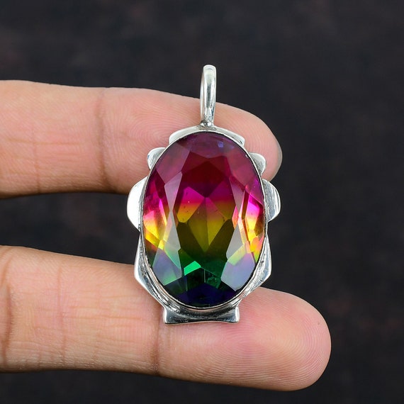 Faceted Multi Tourmaline Pendant: Handmade 925 Sterling Silver Jewelry