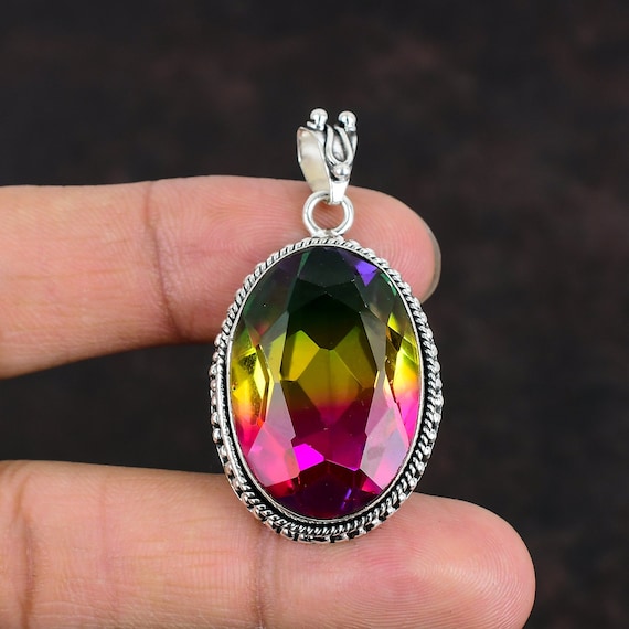 Faceted Multi Tourmaline Pendant: Handmade 925 Sterling Silver Jewelry