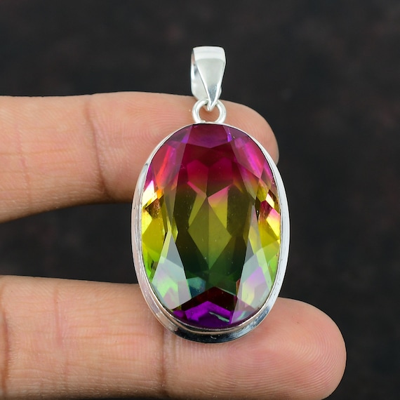 Handmade Faceted Multi Tourmaline 925 Sterling Silver Pendant