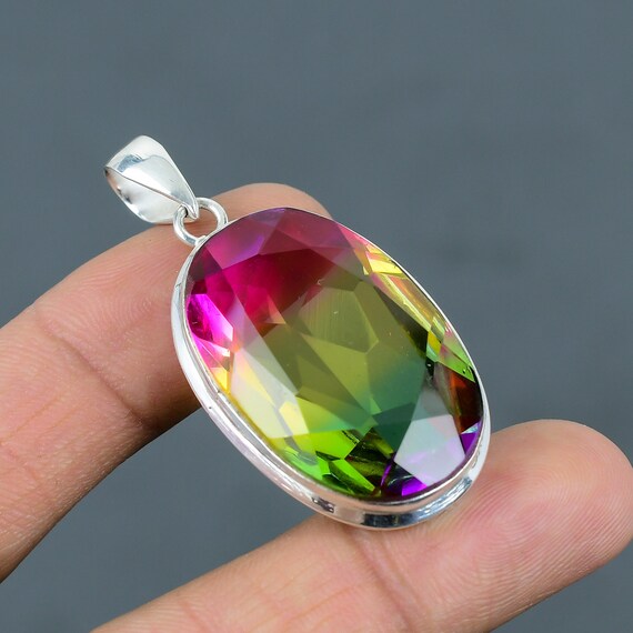 Handmade Faceted Multi Tourmaline Pendant: 925 Sterling Silver Jewelry