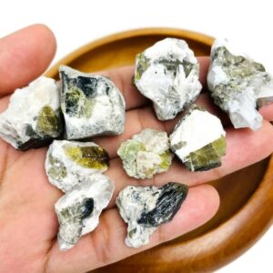 Raw Tourmaline Crystals (1) Raw Tourmaline on Matrix, Rough Tourmaline, Green Yellow Tourmaline, Raw Crystals, Mineral Specimen