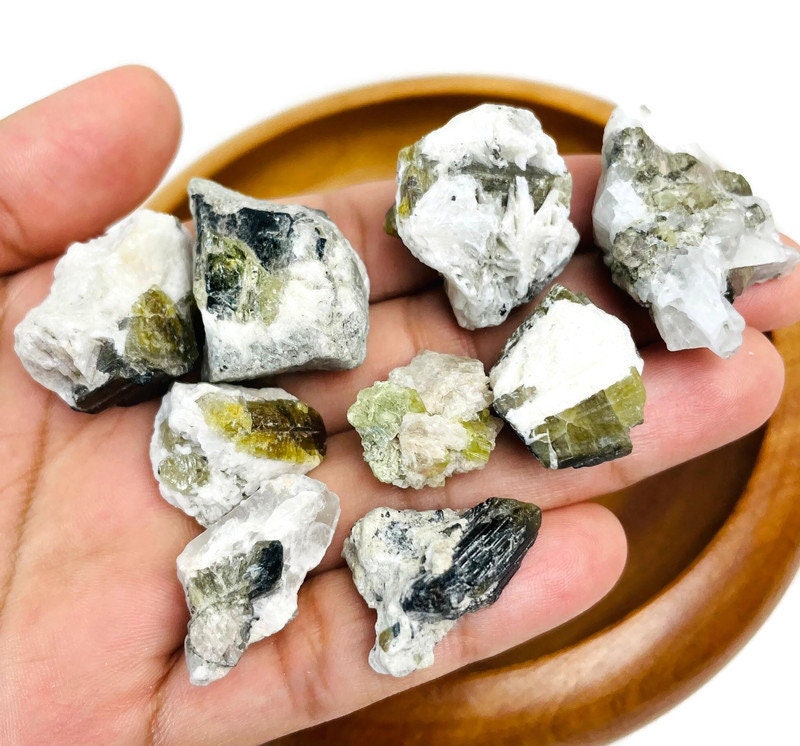 Raw Tourmaline Crystals (1) Raw Tourmaline On Matrix, Rough Tourmaline, Green Yellow Tourmaline, Raw Crystals, Mineral Specimen