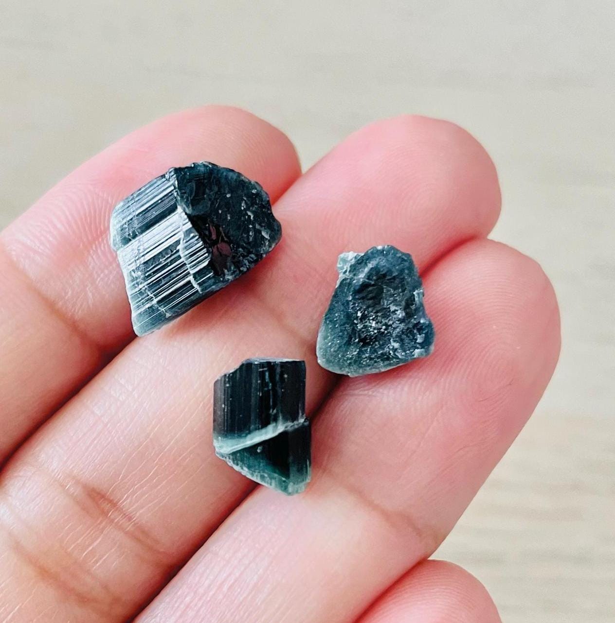 Rare Blue Cap Tourmaline Crystals: Raw Gemstone Chunks From Pakistan (2.6g)