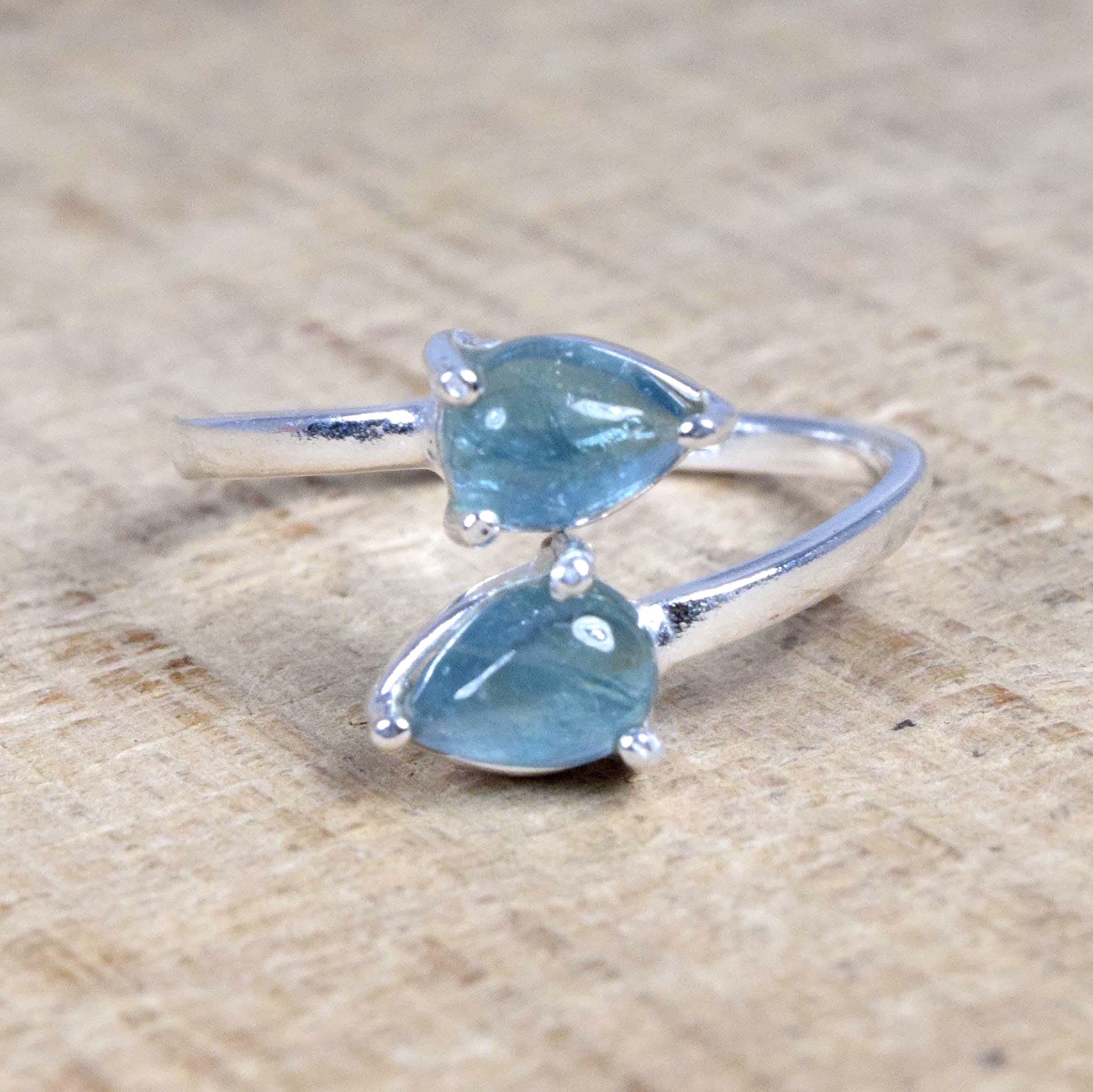 Aqua Tourmaline Sterling Silver Ring - Adjustable Boho Gemstone Jewelry - Us Size 9 Aqua Tourmaline Sterling Silver Ring - Adjustable Boho Gemstone Jewelry - Us Size 9
