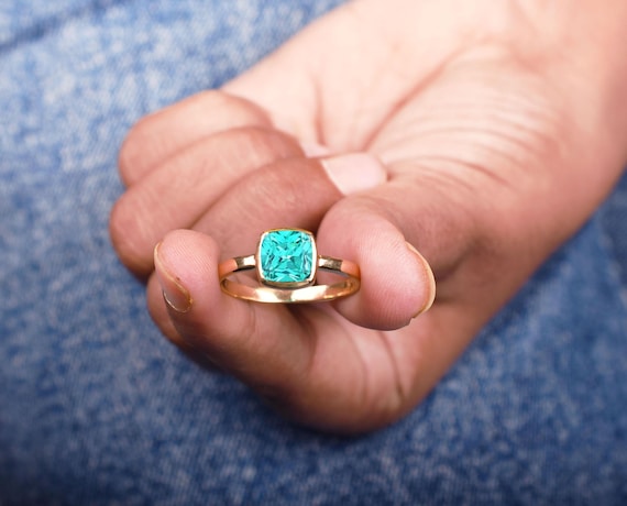 Cushion Cut Paraiba Tourmaline Ring: Silver & 14k Gold Bridal Ring, Unique Engagement Rings