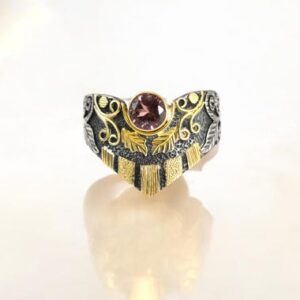 Floral Tourmaline Ring, 18k Gold Sterling Silver, Size 6