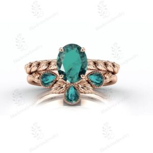 Nature Inspire Paraiba Tourmaline Engagement Ring Set For Women 925 Silver Leaf Design 2 Pcs Ring Set Art Deco Promise Ring Set For Women Nature Inspire Paraiba Tourmaline Engagement Ring Set For Women 925 Silver Leaf Design 2 Pcs Ring Set Art Deco Promise Ring Set For Women
