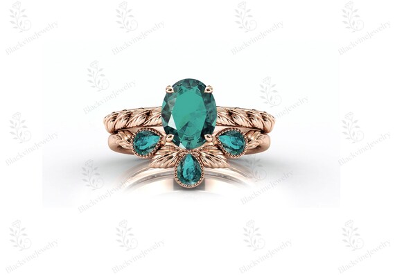 Nature Inspire Paraiba Tourmaline Engagement Ring Set For Women 925 Silver Leaf Design 2 Pcs Ring Set Art Deco Promise Ring Set For Women