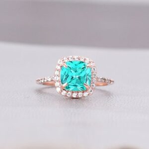 Paraiba Tourmaline Ring, Cushion Cut, 14k Gold Halo Or Silver Paraiba Tourmaline Ring, Cushion Cut, 14k Gold Halo Or Silver
