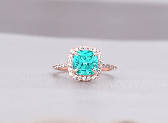 Paraiba Tourmaline Ring, Cushion Cut, 14k Gold Halo Or Silver