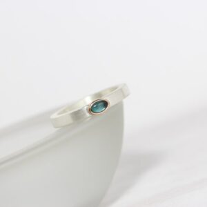 Teal Blue Indicolite Tourmaline Ring 14k Rose Gold Bezel Solid Silver Band Color Shift Oval Cabochon Peacock Blue-green Brazil Gem - Phthalo