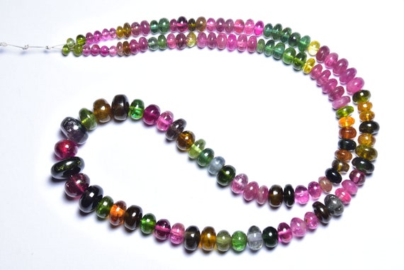 168 Cts Superb Tourmaline Rondelle Beads - 16 Inches - Natural Smooth  Watermelon Multi Tourmaline Rondelle - Size Is 4 - 10 Mm #2125