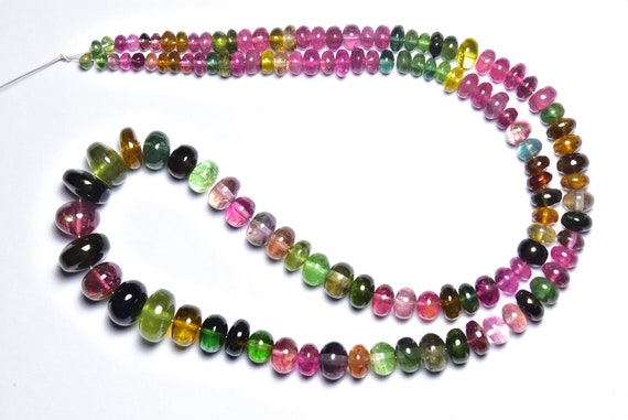 175 Cts Superb Tourmaline Rondelle Beads - 16 Inches - Natural Smooth  Watermelon Multi Tourmaline Rondelle - Size Is 4 - 10 Mm #2125