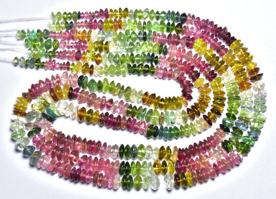 Tourmaline Button Rondelle Beads - 13.5 Inches - Natural Super Quality Tourmaline Button Smooth Rondelle Strand - Size Is 4 - 5.50mm #751