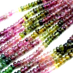 Multi Color Tourmaline Beads: Aaa Grade Smooth Rondelle Gemstone (4-4.5mm)14 Inches