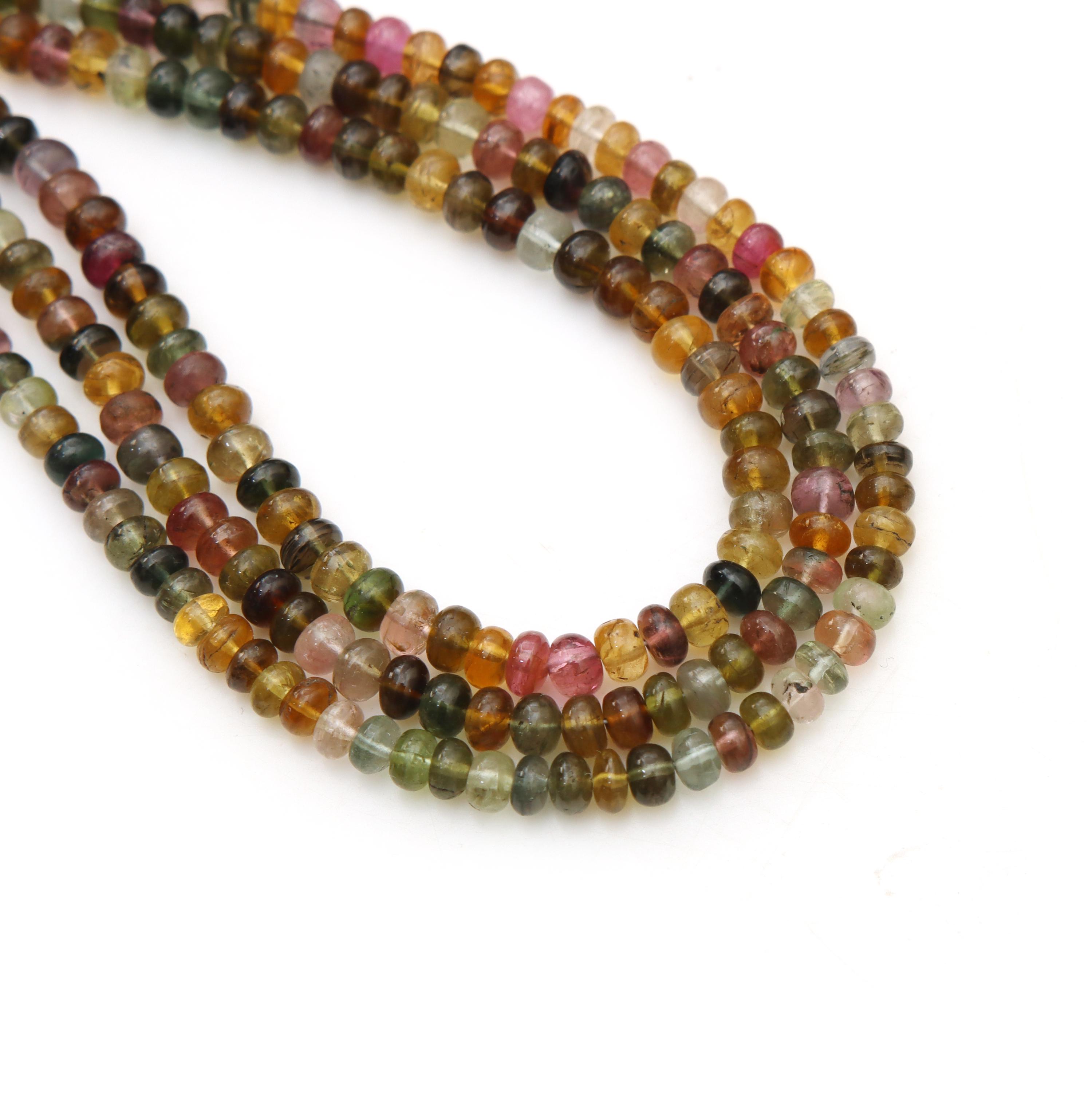Natural Multi Tourmaline Smooth Rondelle Shape Beads, 4.5 Mm To 5 Mm Multi Color Tourmaline Plain Beads, Tourmaline Beads For Jewelry Making