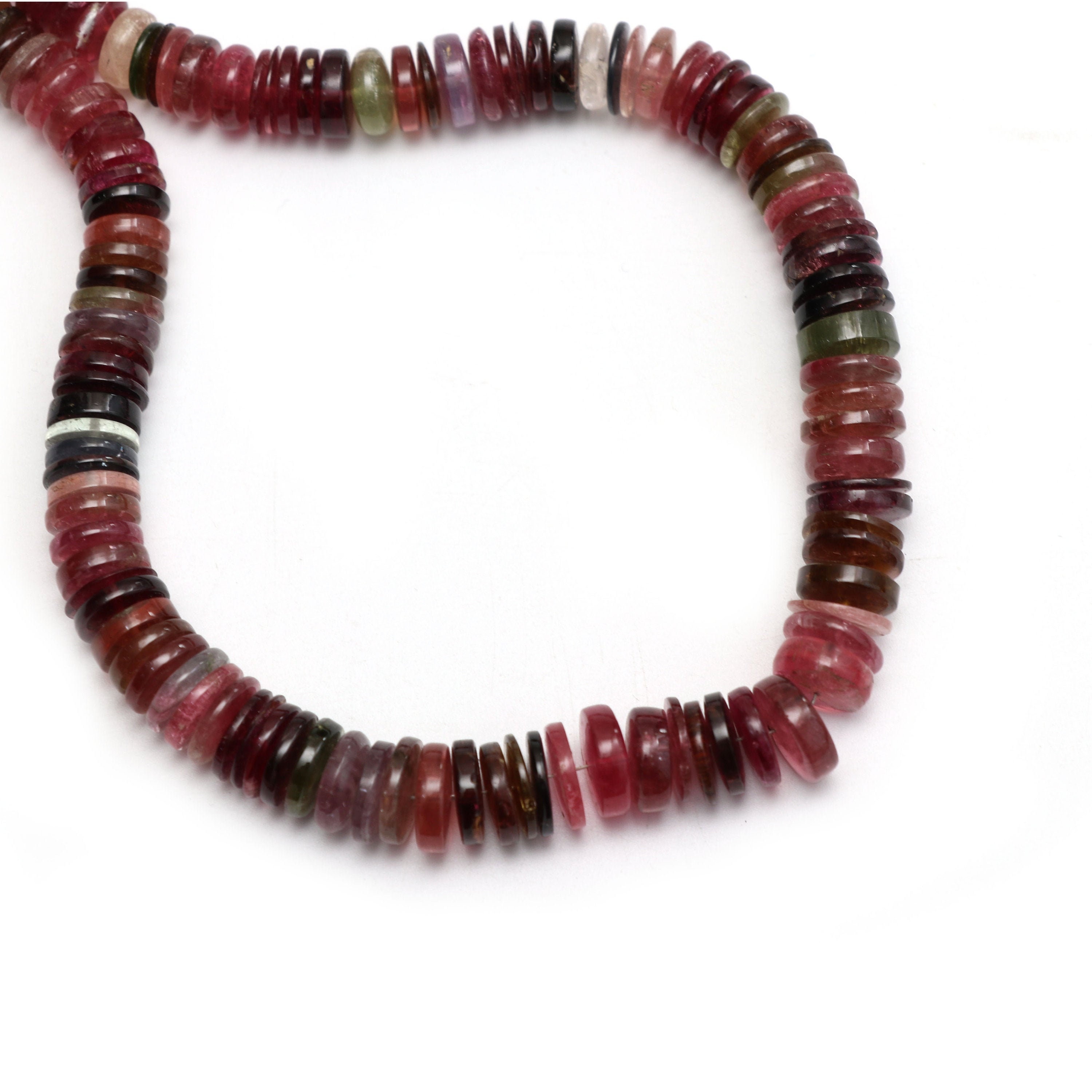 Natural Multi Tourmaline Smooth Tyre Beads | Unique Multi Tourmaline | 7.5 Mm To 11 Mm | 18 Inches Full Strand | Price Per Strand