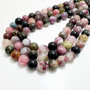 Natural Multi Color Tourmaline Beads 6mm 8mm 10mm Genuine Pink Green Black Rainbow Round Tourmaline Jewelry Making Beads 15.5” Strand Rn135