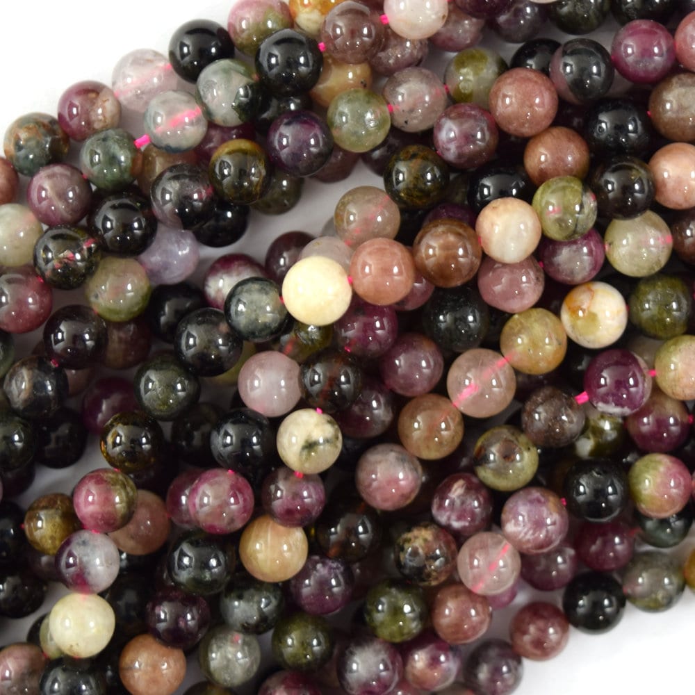 Natural Multicolor Tourmaline Round Beads Gemstone 15.5" Strand 6mm 8mm S2 Natural Multicolor Tourmaline Round Beads Gemstone 15.5" Strand 6mm 8mm S2