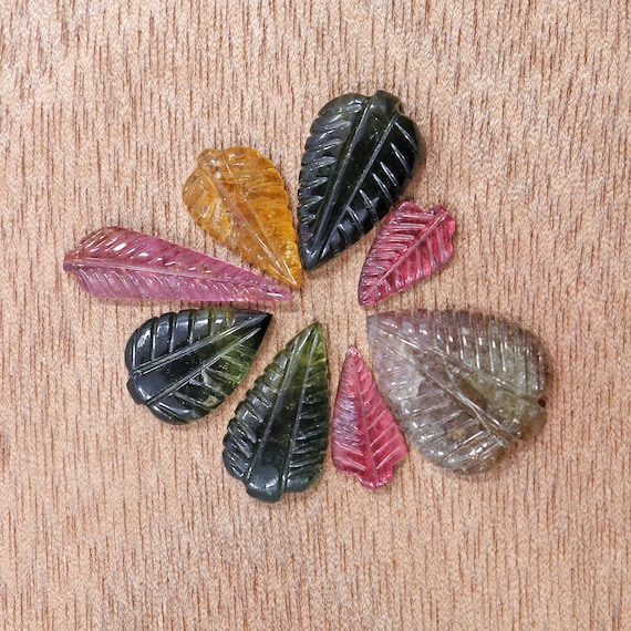 Multi-color Tourmaline Leaf Carvings – Semi Precious Gemstone Beads For Diy Jewelry Design (27.50 Ct)