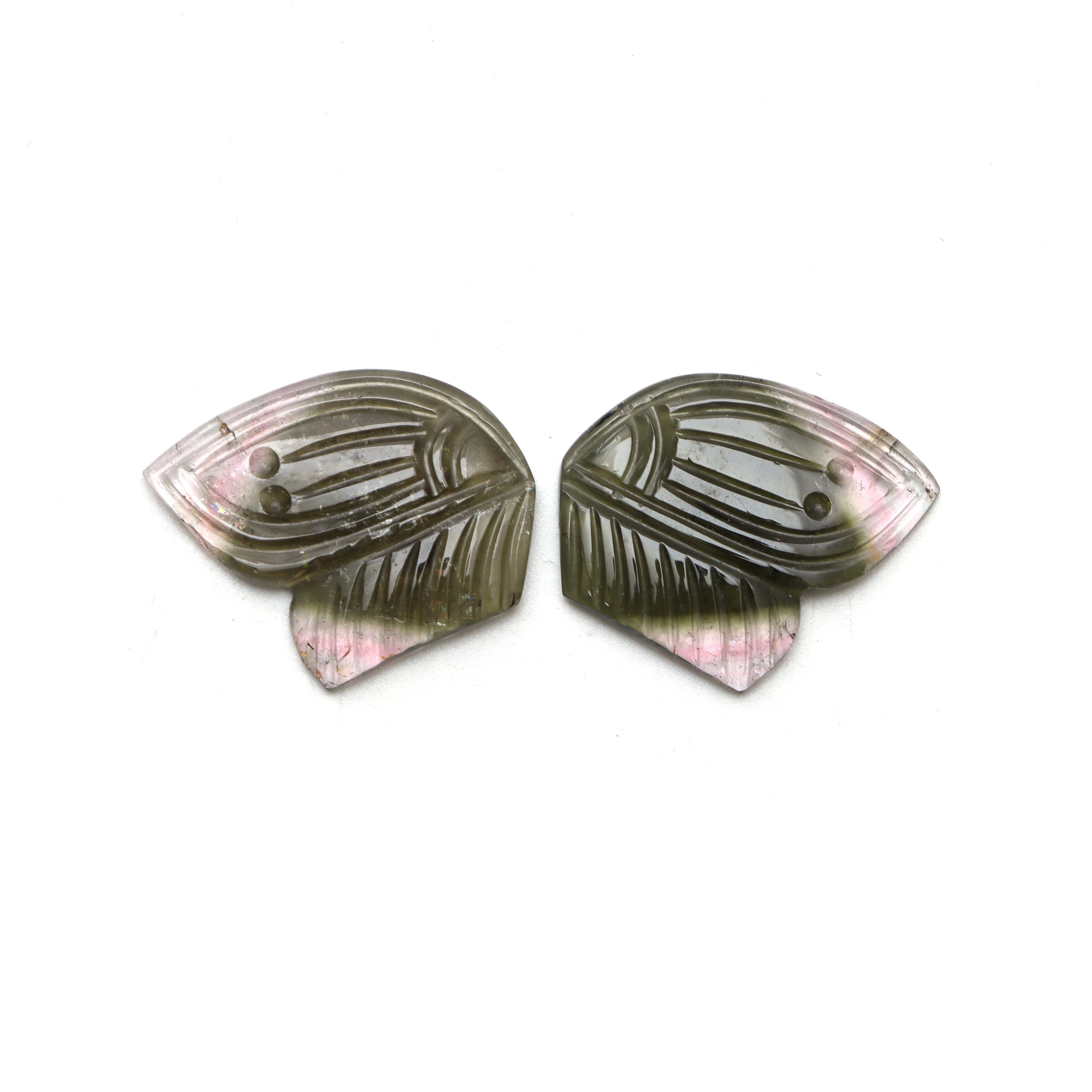 Natural Bi Color Tourmaline Wings Carving Loose Gemstone, 18x18 Mm, Bi Color Tourmaline Jewelry Making Gemstone, Pair ( 2 Pieces )