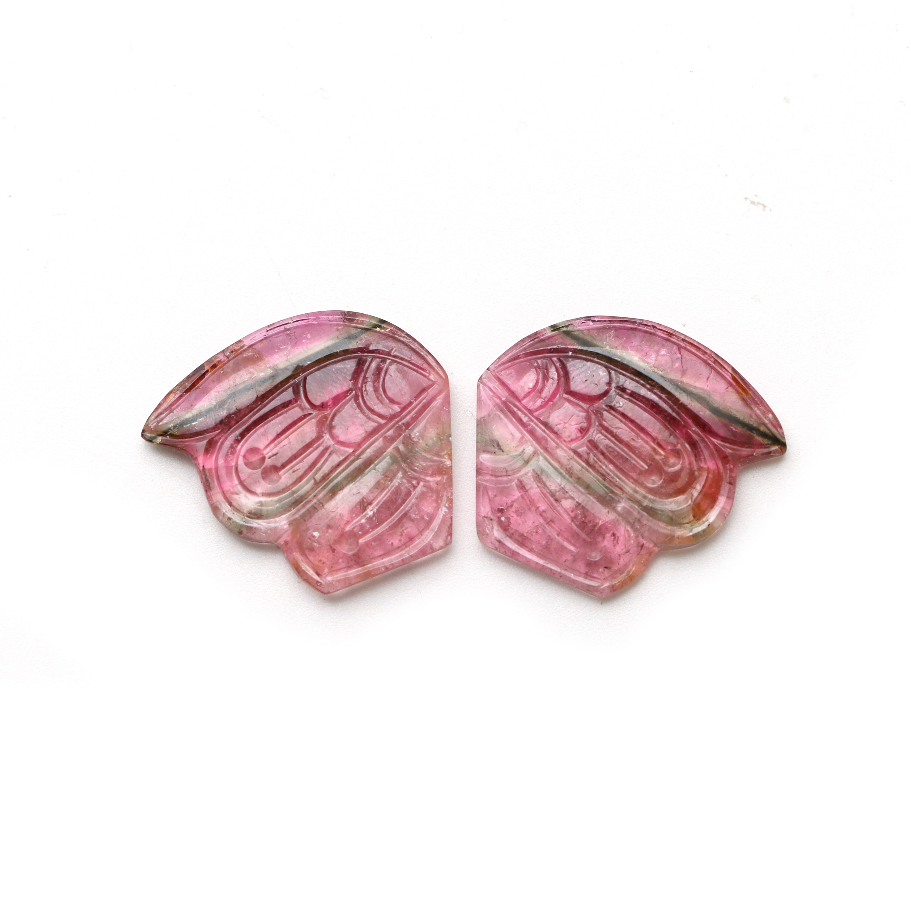 Natural Bi Color Tourmaline Wings Carving Loose Gemstone, 23x25 Mm, Bi Color Tourmaline Jewelry Making Gemstone, Pair ( 2 Pieces )