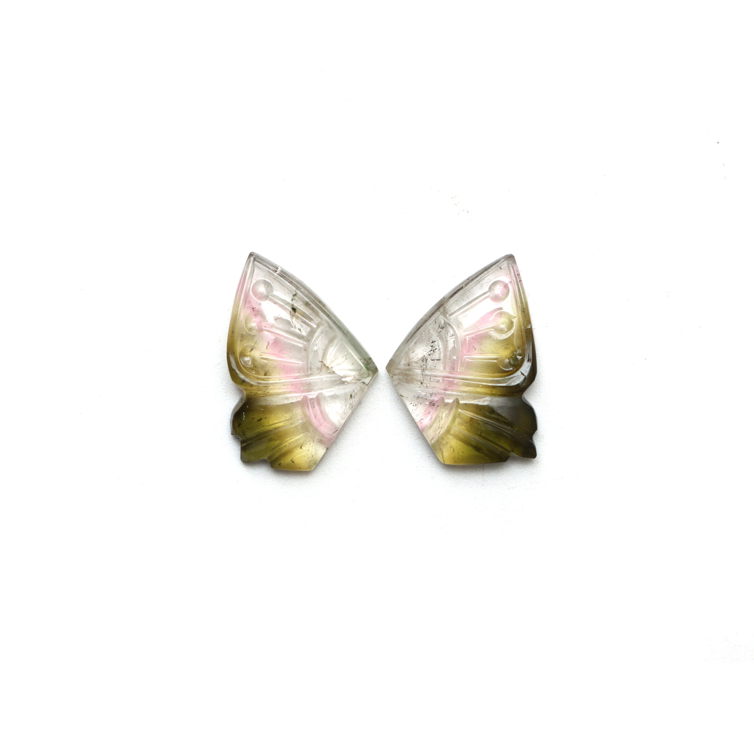 Natural Bi Color Tourmaline Wings Carving Loose Gemstone, 13x18 Mm, Bi Color Tourmaline Jewelry Making Gemstone, Pair ( 2 Pieces )