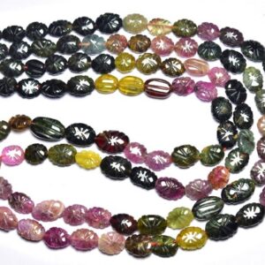 Natural Hand Carved Bi Multi Tourmaline Carving Oval Shape,Size is 7-9mm #378 Natural Hand Carved Bi Multi Tourmaline Carving Oval Shape,Size is 7-9mm #378