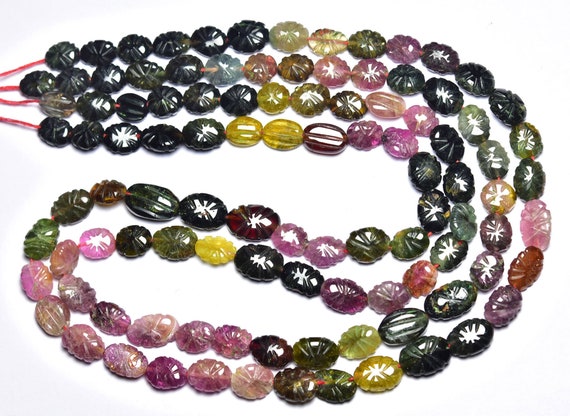 Natural Hand Carved Bi Multi Tourmaline Carving Oval Shape,size Is 7-9mm #378