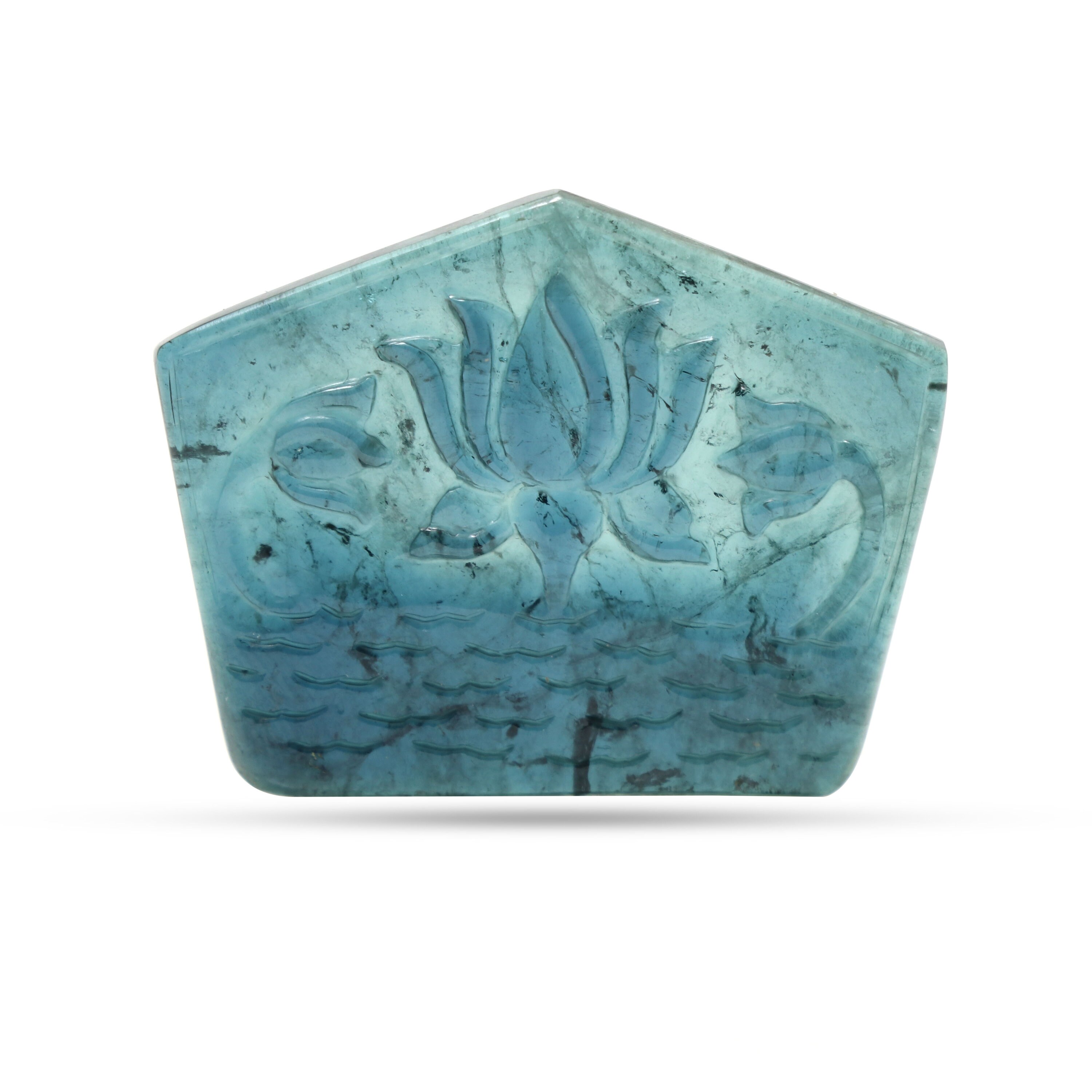 Natural Indicolite Blue Tourmaline Carving Pentagon Loose Gemstone | 40x31x3.5 Mm | Indicolite Blue Tourmaline Carving Gemstone | 1 Piece