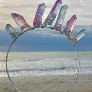 Tri-Color Aura Quartz Crystal Crown: Birthday Tiara